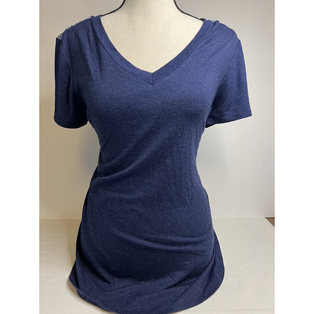 Le Lis Blue Lace Back V Neck T Shirt Soft Stretchy Women's Small